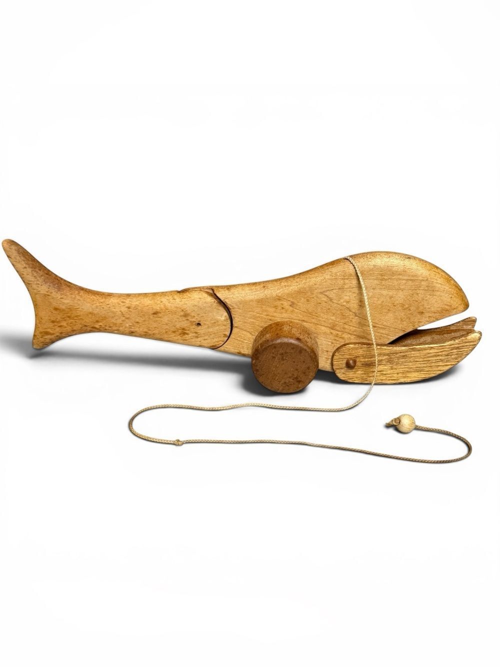 Vintage 1978 Wooden Jointed Whale Pull Toy By Pegasus